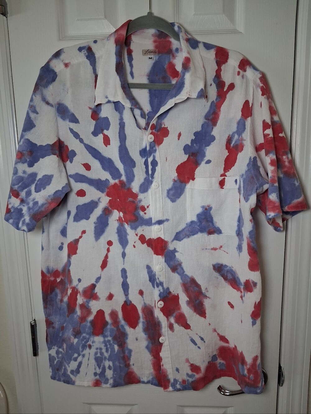 Vintage Luisa Men's Short Sleeve Button Down Casual Shirt Tie Dye Size M Mexico